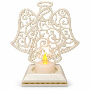 Pearl White Rejoice Double-Bell Electronic Candle Holder-kwa16051
