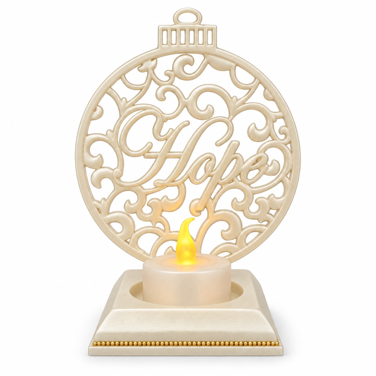 Pearl White Hope Round Ornament Electronic Candle Holder-kwa16052 Pearl White Hope Round Ornament Electronic Candle Holder-kwa16052