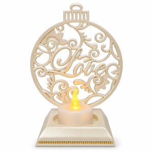 Pearl White Love Round Ornament Electronic Candle Holder-kwa16053
