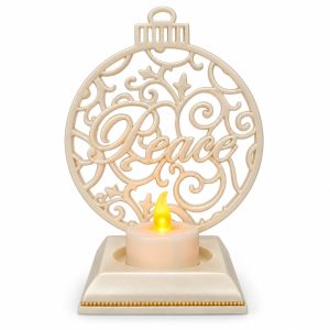 Pearl White Peace Round Ornament Electronic Candle Holder-kwa16054