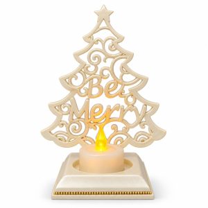 Pearl White Be Merry Tree Electronic Candle Holder-kwa16056