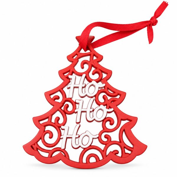 Red Resin Ho Ho Ho Scrollwork Christmas Tree Ornament
