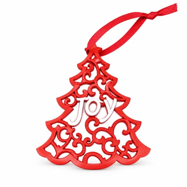 Red Resin Joy Scrollwork Christmas Tree Ornament