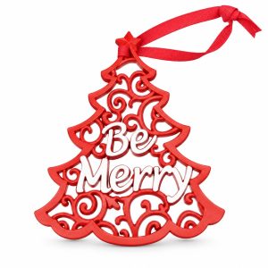 Red Resin Be Merry Scrollwork Christmas Tree Ornament-kwa18060