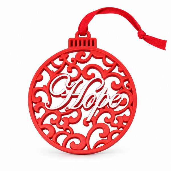 Red Resin Hope Scrollwork Christmas Bauble Ornament