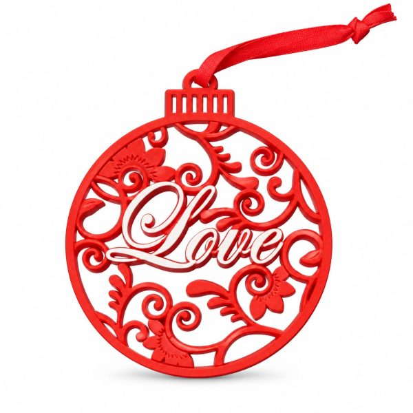 Red Resin Love Scrollwork Christmas Bauble Ornament