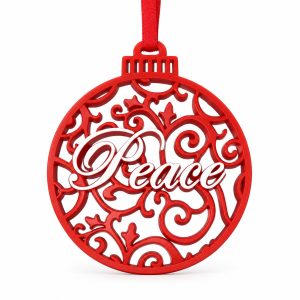 Red Resin Peace Scrollwork Christmas Bauble Ornament-kwa18063