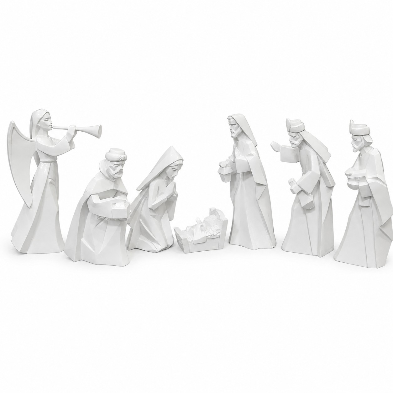 Pure White Faceted Seven-Piece Nativity Set-kwa20092 Pure White Faceted Seven-Piece Nativity Set-kwa20092