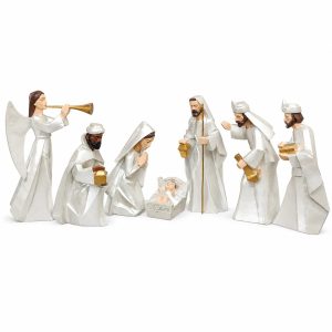 Pearl White and Gold Seven-Piece Nativity Set-kwa20093