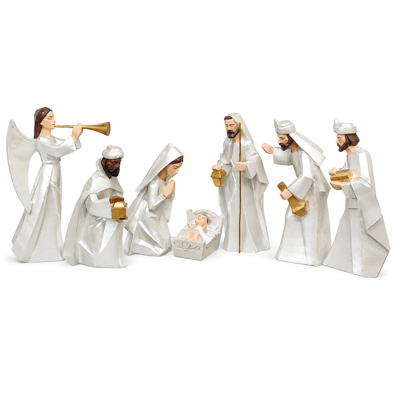 Pearl White and Gold Seven-Piece Nativity Set-kwa20093 Pearl White and Gold Seven-Piece Nativity Set-kwa20093