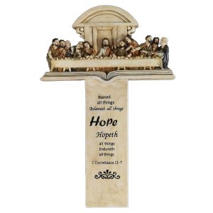 Antique Ivory Last Supper Scripture Wall Cross-kwa23004