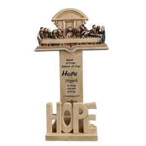 Antique Ivory Last Supper Hope Tabletop Cross-kwa23005