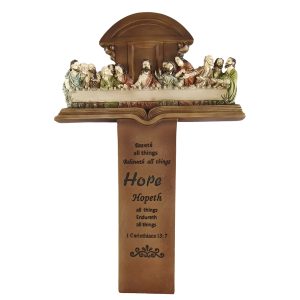 Antique Bronze Last Supper Hope Wall Cross-kwa23007