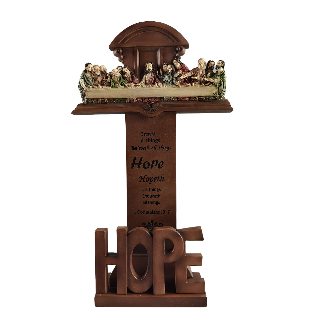Antique Bronze Last Supper Hope Tabletop Cross-kwa23008 Antique Bronze Last Supper Hope Tabletop Cross-kwa23008
