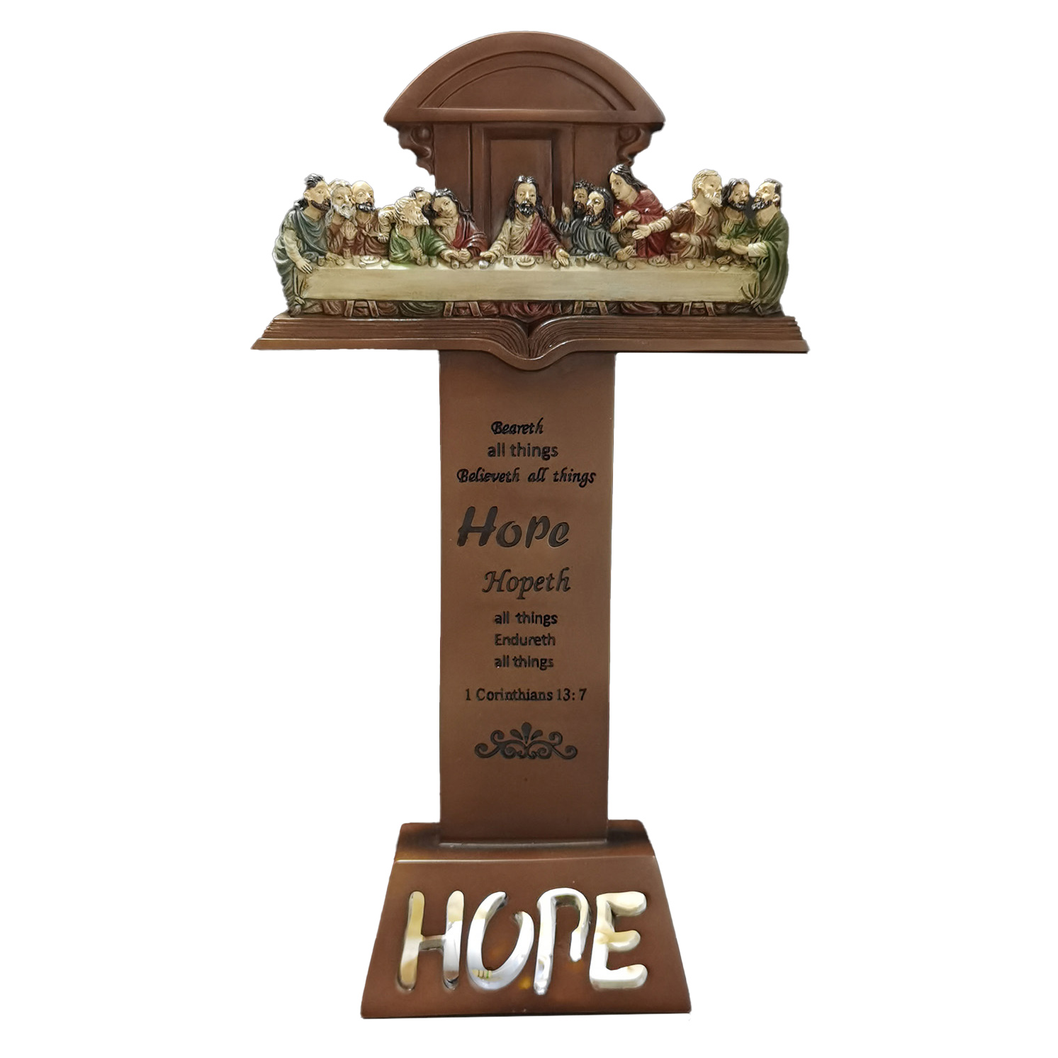 Antique Bronze Lighted Last Supper Tabletop Cross-kwa23009 light Antique Bronze Lighted Last Supper Tabletop Cross-kwa23009 light