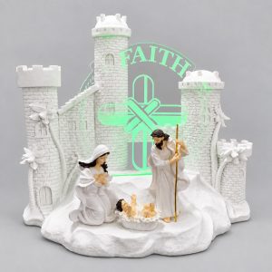 Color-Changing Castle Nativity Scene with Laser-Engraved Acrylic Faith Cross-kwa23016 gray