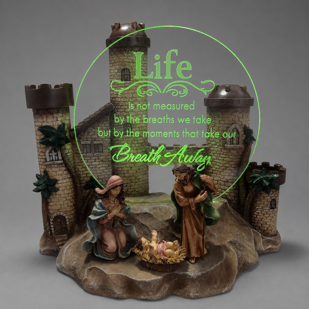 Lighted Castle Nativity Figurine with Inspirational Panel-kwa23017 Lighted Castle Nativity Figurine with Inspirational Panel-kwa23017