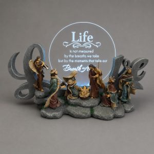 Charcoal Love Nativity Figurine with Lighted Inspirational Panel-kwa23029