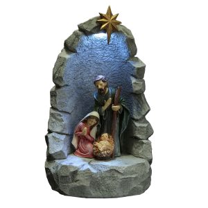 Lighted Stone Grotto Holy Family Nativity Figurine-kwa24006