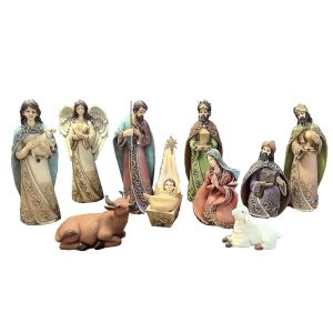 Ornate Ten-Piece Nativity Figurine Set with Animals-kwa25088