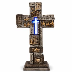 Blue LED Scripture Story Tabletop Cross-kws16041