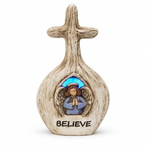Believe Angel Blue LED Faux Wood Cross-kws16058