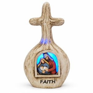 Faith Holy Family Blue LED Faux Wood Cross-kws16059