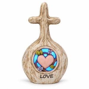 Love Heart Blue LED Faux Wood Cross-kws16060