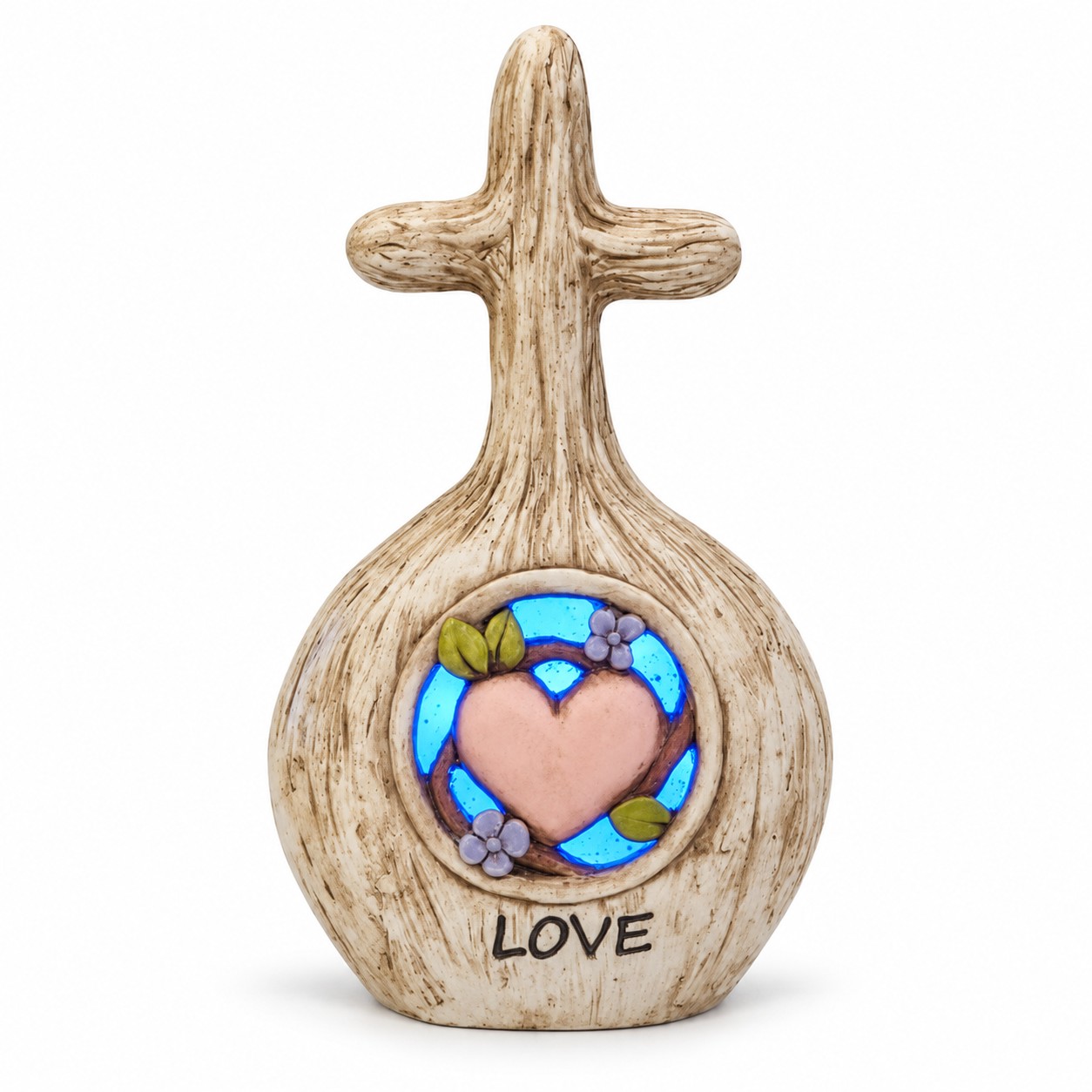 Love Heart Blue LED Faux Wood Cross-kws16060 Love Heart Blue LED Faux Wood Cross-kws16060
