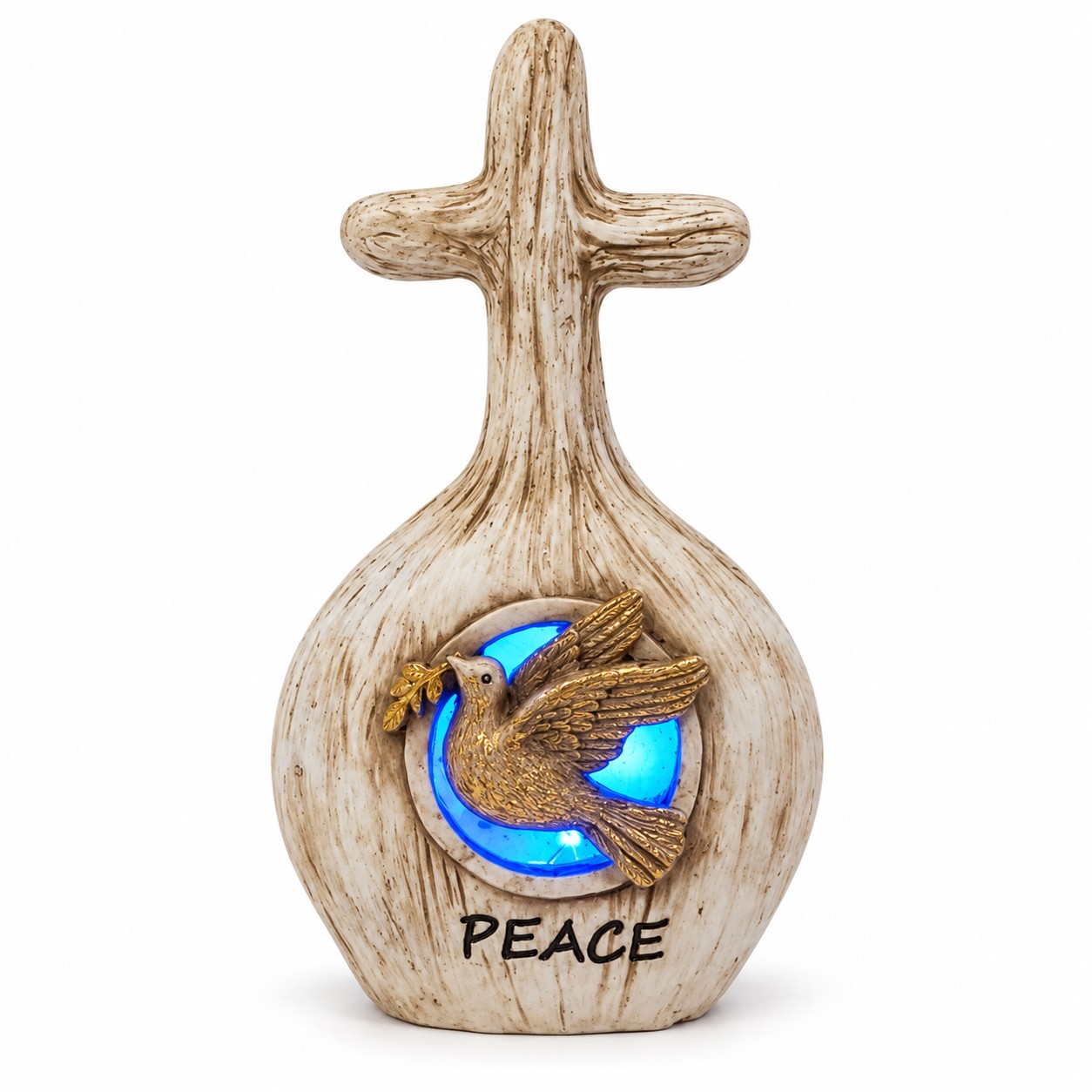 Peace Dove Blue LED Faux Wood Cross-kws16061 Peace Dove Blue LED Faux Wood Cross-kws16061