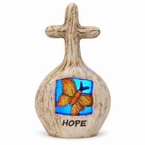 Hope Butterfly Blue LED Faux Wood Cross-kws16062