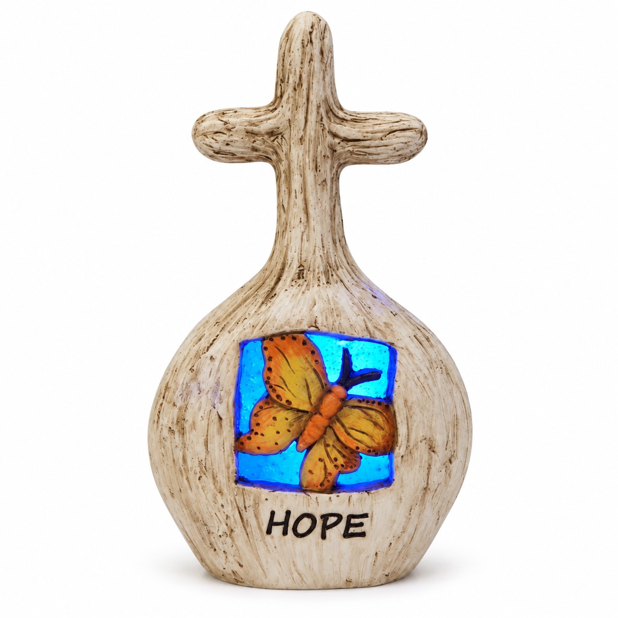 Hope Butterfly Blue LED Faux Wood Cross-kws16062 Hope Butterfly Blue LED Faux Wood Cross-kws16062