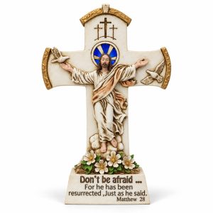 Risen Jesus Matthew 28 Floral Tabletop Cross-kws16064