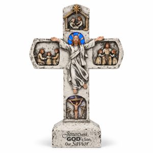 Antique Gray Jesus Life Story Tabletop Cross-kws16066