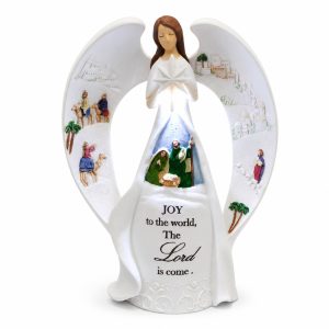 Joy to the World Lighted Angel Nativity Figurine-kws17029