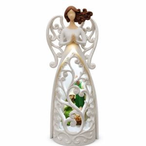 Praying Angel Lighted Holy Family Nativity Figurine-kws17030