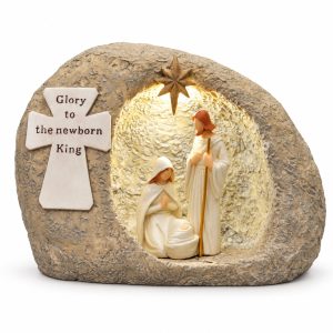 Glory to the Newborn King Gray Lighted Nativity Grotto-kws17134