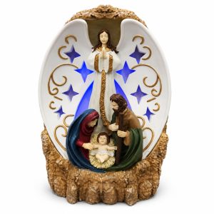 Blue LED Angel Wing Holy Family Nativity Figurine-kws17236