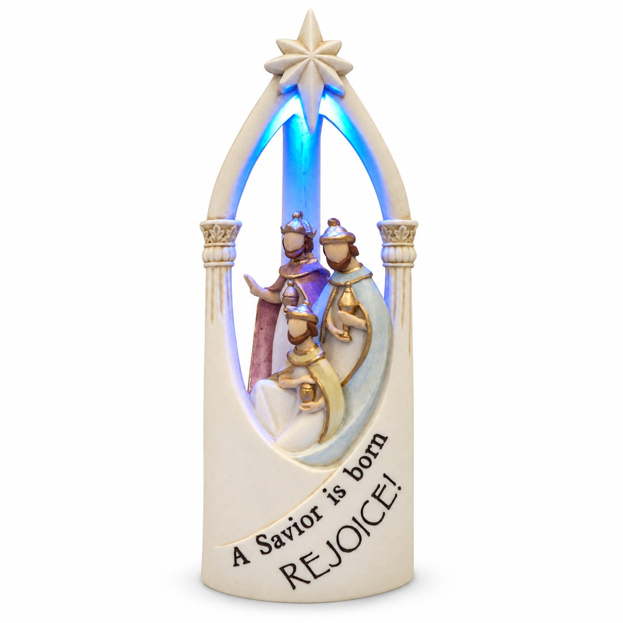 A Savior Is Born Rejoice Blue LED Nativity Arch-kws18064 A Savior Is Born Rejoice Blue LED Nativity Arch-kws18064