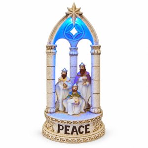 Antique Gold Peace Three Wise Men Blue LED Figurine-kws18070