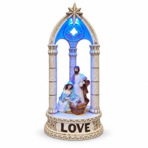 Antique Gold Love Holy Family Blue LED Nativity Arch-kws18071