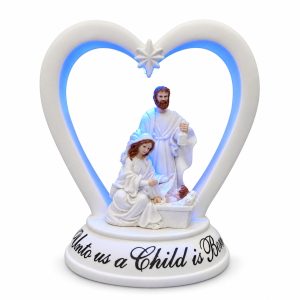 Unto Us a Child Is Born Blue LED Heart Nativity-kws18083