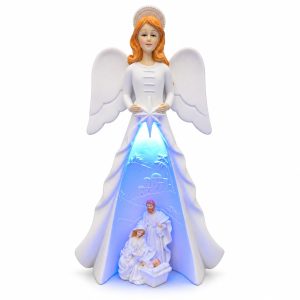 White Angel Blue LED Nativity Figurine with Holy Family-kws18093