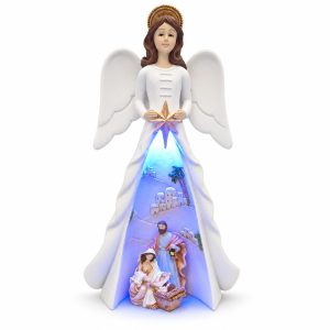 Gold Star Angel Blue LED Nativity Figurine-kws18094