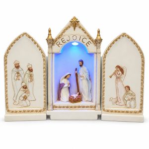 Painted Holy Family Rejoice LED Nativity Triptych-kws18103