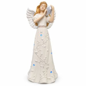 Pearl White Heart LED Angel Figurine with Blue Floral Lights-kws18173
