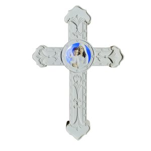 White Mary and Child LED Wall Cross with Blue Light-kws22039w