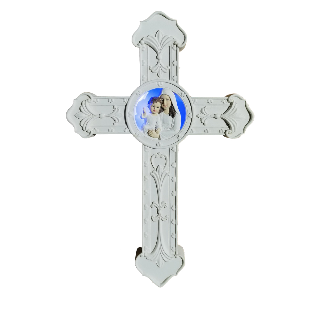 White Mary and Child LED Wall Cross with Blue Light-kws22039w White Mary and Child LED Wall Cross with Blue Light-kws22039w