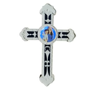 Navy and White Mary and Child LED Wall Cross-kws22040w