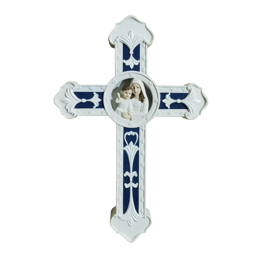 Navy and White Mary and Child Medallion Wall Cross-kws22041w Navy and White Mary and Child Medallion Wall Cross-kws22041w
